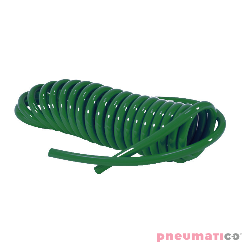Wąż spiralny RQS PU 10x6,5mm 12m prosta końcówka TBC106512G zielony
