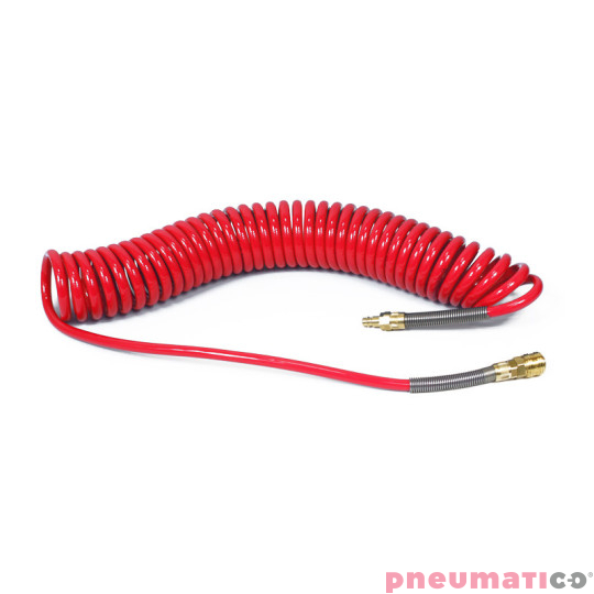 Wąż spiralny Rectus PU 8x12mm 9m prosta końcówka i szybkozłącza TBC/26KK1208-09R czerwony