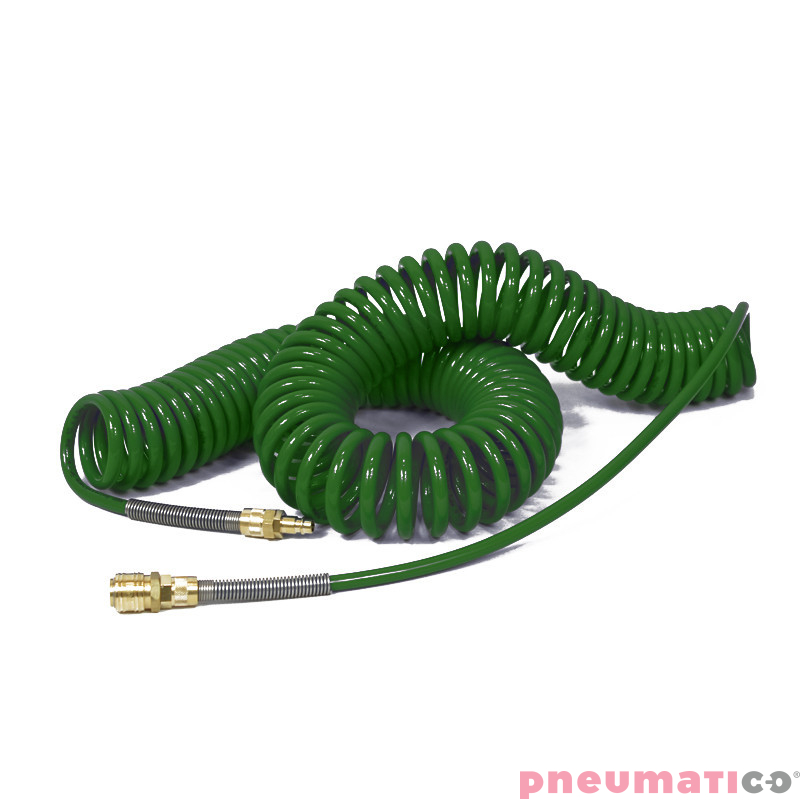 Wąż spiralny Rectus PU 5x8mm 12m prosta końcówka i szybkozłącza TBC/26KK0805-12G zielony