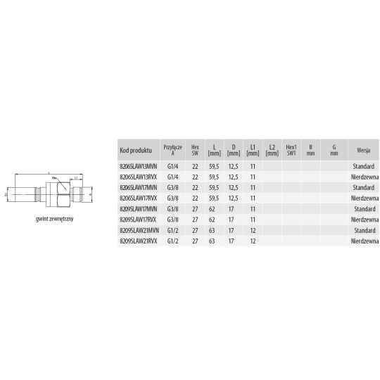 Złącze męskie RQS gw. zew. typ 8206 3/8" 8206SLAW17MVN