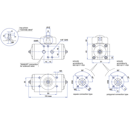 Pneumatyczny napęd obrotowy podwójnego działania AP00DA 32 NBR SIRCA