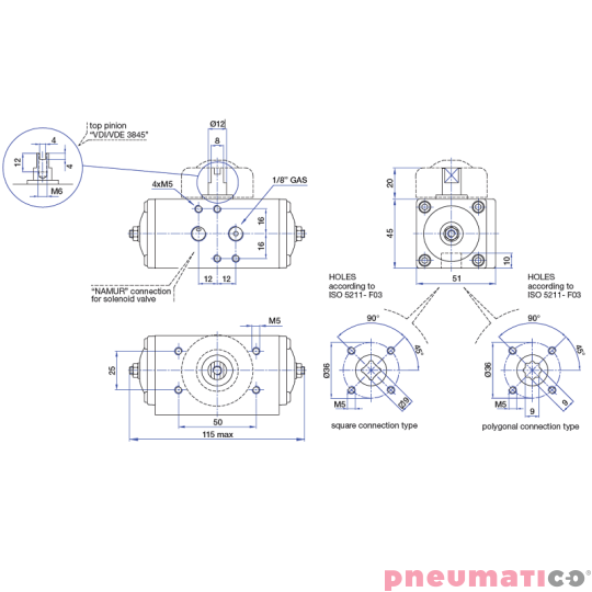 Pneumatyczny napęd obrotowy podwójnego działania AP00DA 32 VITON SIRCA Pneumatyczny napęd obrotowy podwójnego działania AP00DA 32 VITON SIRCA