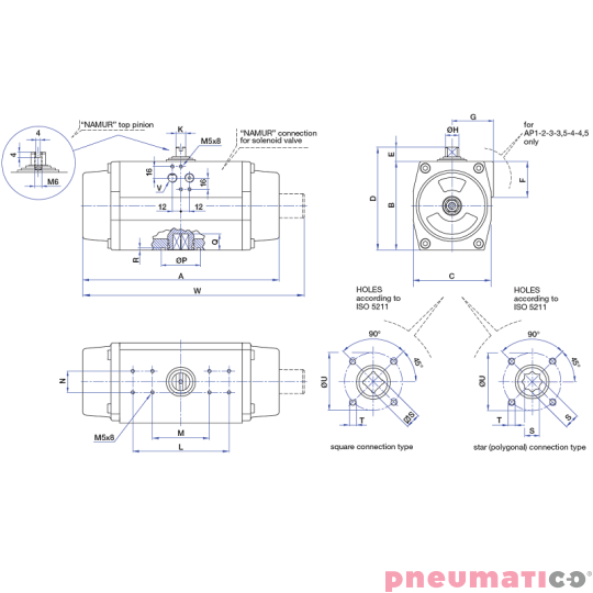 Pneumatyczny napęd obrotowy podwójnego działania AP05DA 125 NBR SIRCA Pneumatyczny napęd obrotowy podwójnego działania AP05DA 125 NBR SIRCA
