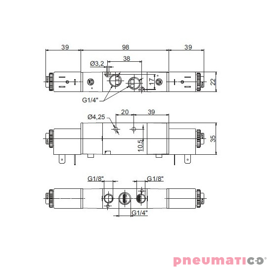 Zawór elektropneumatyczny 5/3 CC PNEUMAX 1/4 8884.53.33.35.F00 (BEZ CEWKI)