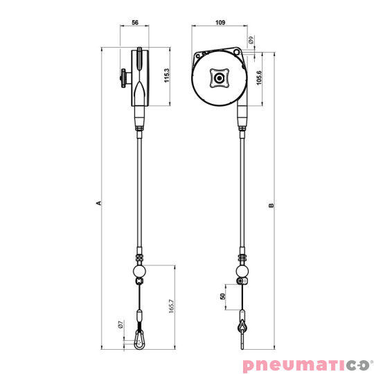 Balanser z linką w pancerzu B313/G0,5 TECNA 2-3kg 1600mm/500 mm Balanser z linką w pancerzu B313/G0,5 TECNA 2-3kg 1600mm/500 mm