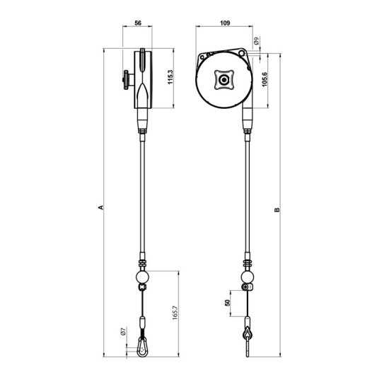 Balanser z linką w pancerzu B313/G1,5 TECNA 2-3kg 1600mm/1500mm Balanser z linką w pancerzu B313/G1,5 TECNA 2-3kg 1600mm/1500mm