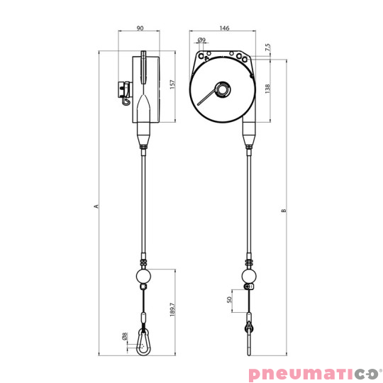 Balanser z linką w pancerzu B323/G1 TECNA 6-8kg 2000mm/1000mm Balanser z linką w pancerzu B323/G1 TECNA 6-8kg 2000mm/1000mm