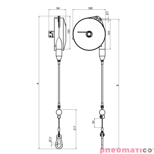 Balanser z linką w pancerzu B340/G1 TECNA 10-14kg 2500mm/1000mm Balanser z linką w pancerzu B340/G1 TECNA 10-14kg 2500mm/1000mm