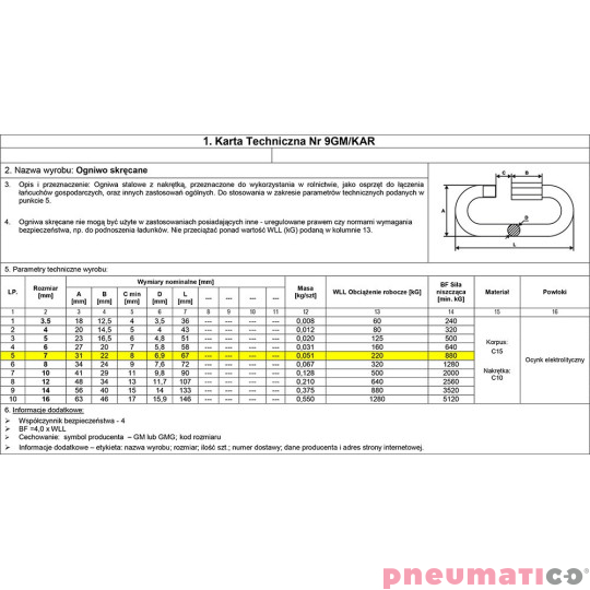 Ogniwo skrętne 7mm karabińczyk