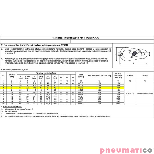 Karabińczyk do lin z zabezpieczeniem 7mm DIN5299D JG-0007