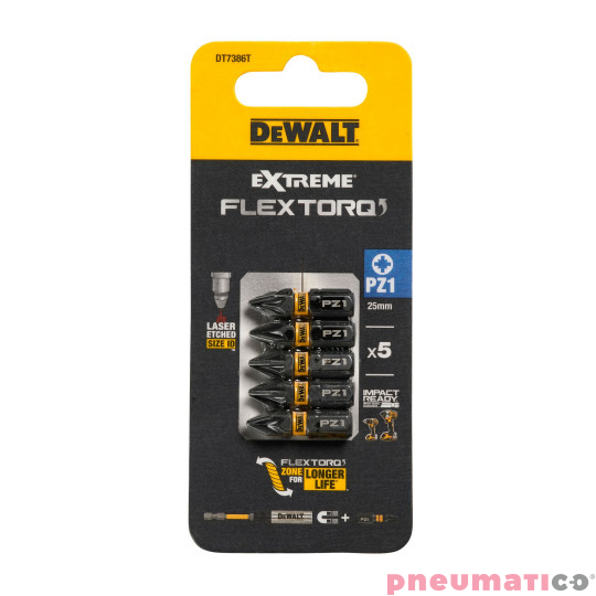 Końcówki wkrętarskie FLEXTORQ PZ1/25 mm 5 szt. DeWalt DT7386T-QZ Końcówki wkrętarskie FLEXTORQ PZ1/25 mm 5 szt. DeWalt DT7386T-QZ