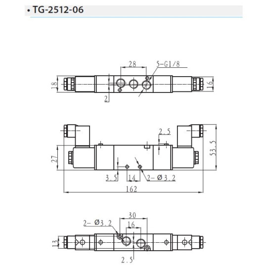 Zawór elektropneumatyczny TEKMA dwustronny, bistabilny z elementem ręcznego przesterowania 5/2 1/8" TG-2512-06-DC24 NC DC24V