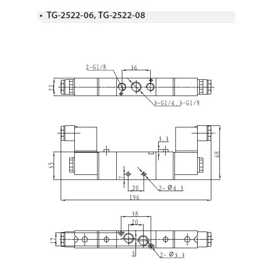 Zawór elektropneumatyczny TEKMA dwustronny, bistabilny z elementem ręcznego przesterowania 5/2 1/4" TG-2522-08-DC24 NC 24VDC