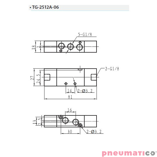 Zawór pneumatyczny 5/2 BISTAB. TG-2512A 1/8 1/4 3/8 1/2 Zawór pneumatyczny 5/2 BISTAB. TG-2512A 1/8 1/4 3/8 1/2