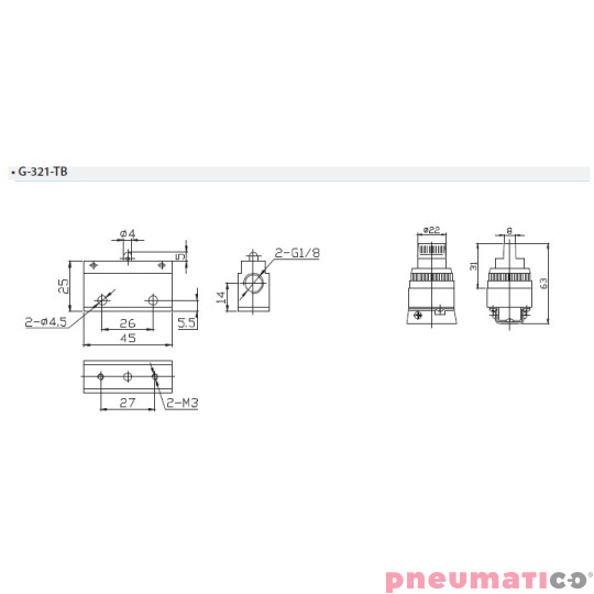 Zawór ręczny typu pokrętło TEKMA G-321-TB 3/2 NC G1/8" Zawór ręczny typu pokrętło TEKMA G-321-TB 3/2 NC G1/8"