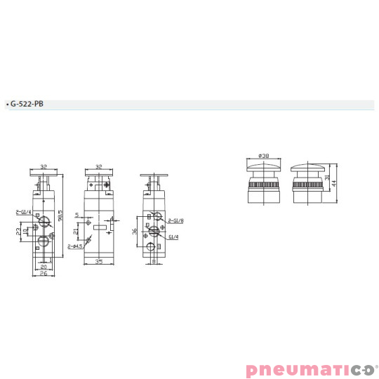 Zawór ręczny przycisk G-522PB 5/2 Zawór ręczny przycisk G-522PB 5/2