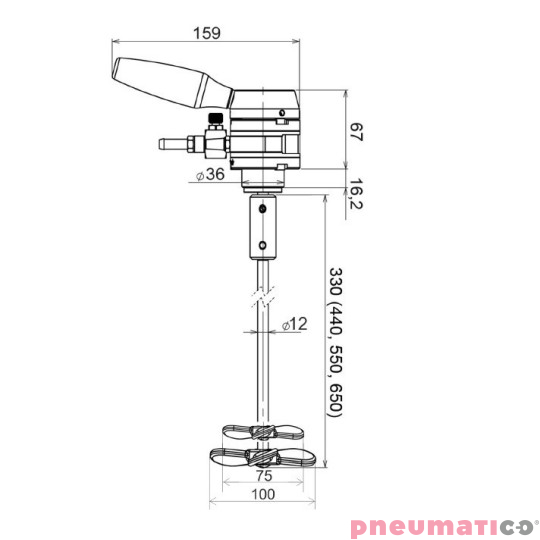 Mieszadło pneumatyczne lakiernicze A MAN ATEX R75 650mm DÜRR N68040620 Mieszadło pneumatyczne lakiernicze A MAN ATEX R75 650mm DÜRR N68040620