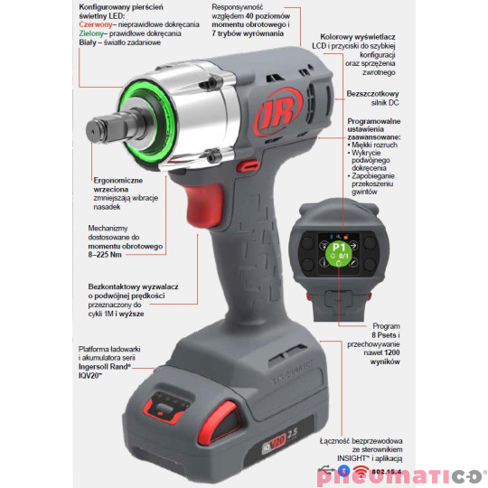 Akumulatorowy klucz udarowy z programowalną kontrolą momentu obrotowego 1/2" Ingersoll Rand RTS225PS8 Akumulatorowy klucz udarowy z programowalną kontrolą momentu obrotowego 1/2" Ingersoll Rand RTS225PS8