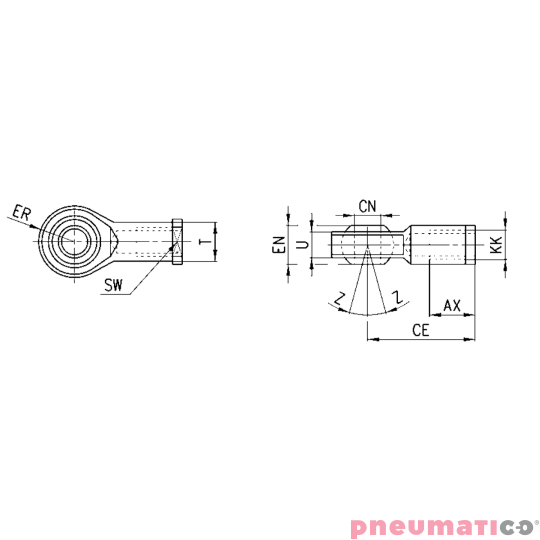 Końcówka prosta tłoczyska z przegubem kulistym U TEKMA U-50 Końcówka prosta tłoczyska z przegubem kulistym U TEKMA U-50