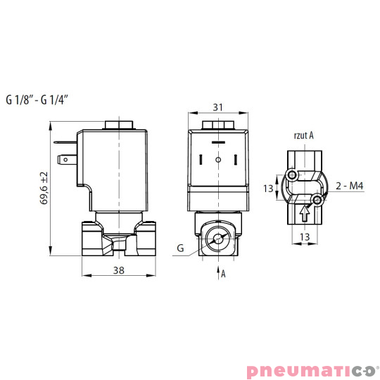 Zawór RQE TYP ED11 G1/4" DN3.5 2/2 NC mosiądz VITON RQS RQEED113.5FG02MSV bez cewki