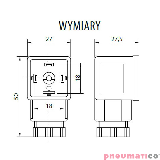 Wtyczka RQE typ D2 18mm do cewek CS22CS2 RQS RQED2 Wtyczka RQE typ D2 18mm do cewek CS22CS2 RQS RQED2