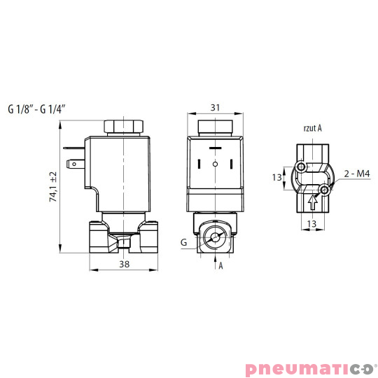 Zawór RQE TYP ED21 G1/8" DN2.5 2/2 NO mosiądz VITON RQS RQEED212.5FG01MSV bez cewki