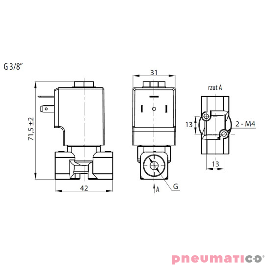 Zawór RQE TYP ED11 G3/8" DN3.5 2/2 NC mosiądz VITON RQS RQEED113.5FG03MSV bez cewki Zawór RQE TYP ED11 G3/8" DN3.5 2/2 NC mosiądz VITON RQS RQEED113.5FG03MSV bez cewki