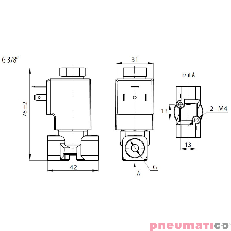 Zawór RQE TYP ED21 G3/8" DN4.0 2/2 NO mosiądz VITON RQS RQEED214.0FG03MSV bez cewki Zawór RQE TYP ED21 G3/8" DN4.0 2/2 NO mosiądz VITON RQS RQEED214.0FG03MSV bez cewki