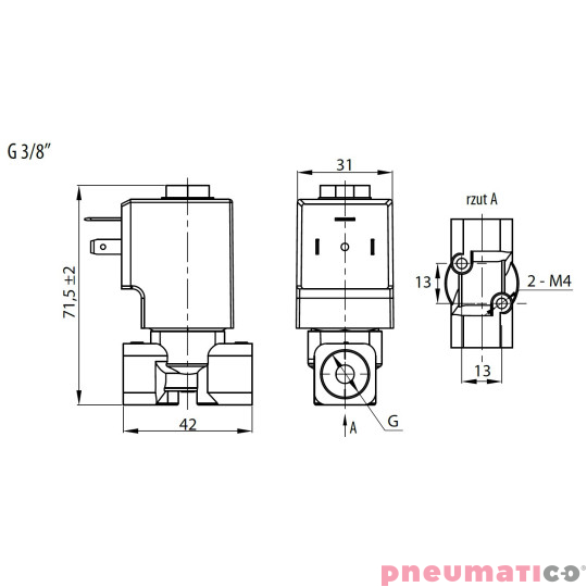 Zawór RQE TYP ED41 G3/8" DN5.0 2/2 NC VITON RQS RQEED415.0FG03S4V bez cewki Zawór RQE TYP ED41 G3/8" DN5.0 2/2 NC VITON RQS RQEED415.0FG03S4V bez cewki