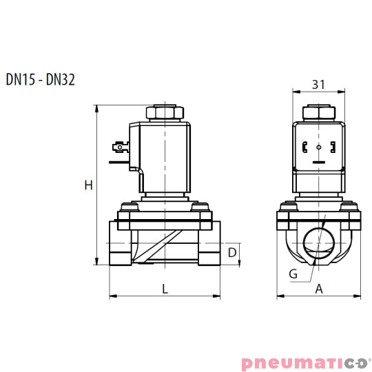 Zawór membranowy RQE typ EL11 G1" DN25 2/2 NC mosiądz VITON RQS RQEEL1125FG08MSV-DC bez cewki
