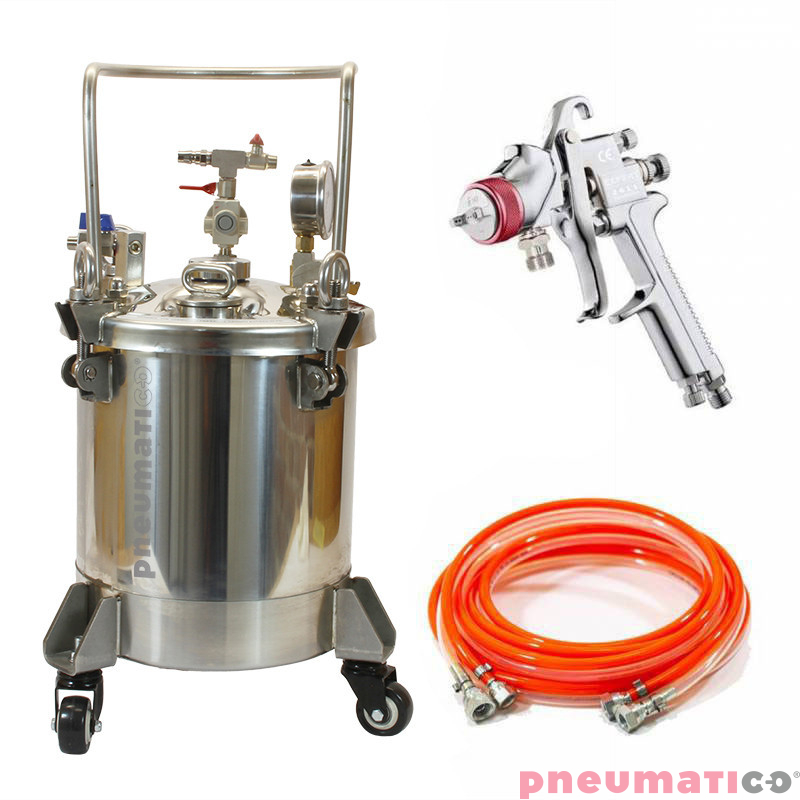 Zbiornik ciśnieniowy do malowania nierdzewny 10L bez mieszadła ZB10SS Pneumatico Tank z pistoletem lakierniczym + wężem Zbiornik ciśnieniowy do malowania nierdzewny 10L bez mieszadła ZB10SS Pneumatico Tank z pistoletem lakierniczym + wężem