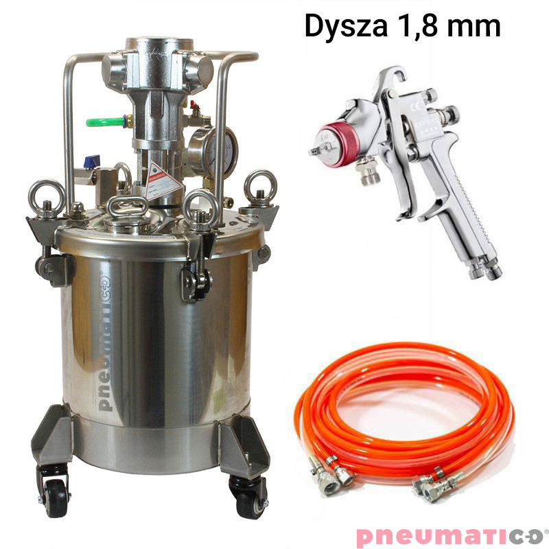 Zbiornik ciśnieniowy do natrysku nierdzewny 10L z mieszadłem Pneumatico Tank MP10SS z pistoletem lakierniczym i wężem podwójnym Zbiornik ciśnieniowy do natrysku nierdzewny 10L z mieszadłem Pneumatico Tank MP10SS z pistoletem lakierniczym i wężem podwójnym