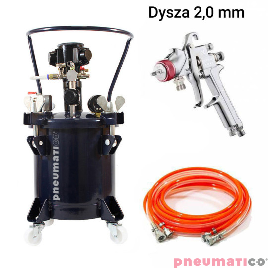 Zbiornik ciśnieniowy do natrysku 10L z mieszadłem Pneumatico Tank MP10-1-1E-20 + pistolet lakierniczy EXPERT HP 2,0 mm + wąż