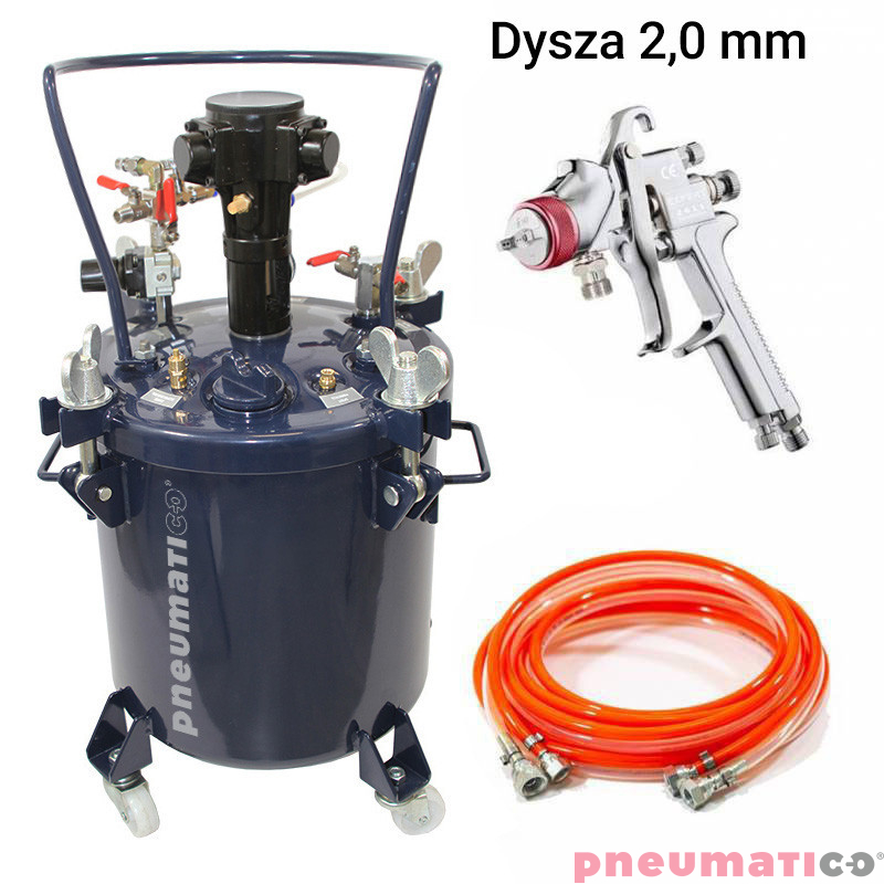 Zbiornik ciśnieniowy do natrysku 20L z mieszadłem Pneumatico Tank MP20-1-1E-20 + pistolet lakierniczy EXPERT HP 2,0 mm + wąż Zbiornik ciśnieniowy do natrysku 20L z mieszadłem Pneumatico Tank MP20-1-1E-20 + pistolet lakierniczy EXPERT HP 2,0 mm + wąż