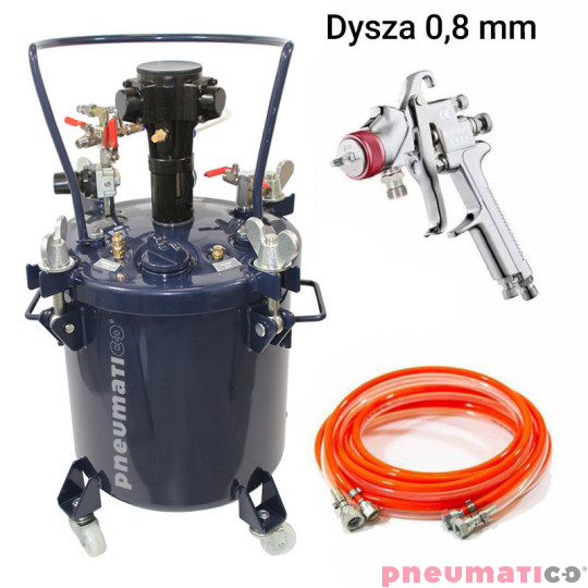Zbiornik ciśnieniowy do natrysku 20L z mieszadłem Pneumatico Tank MP20-1-1E-11 + pistolet lakierniczy EXPERT HP 1,1 mm + wąż
