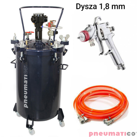 Zbiornik ciśnieniowy do natrysku 60L z mieszadłem Pneumatico Tank MP60-1-1E-18 + pistolet lakierniczy EXPERT HP 1,8 mm + wąż