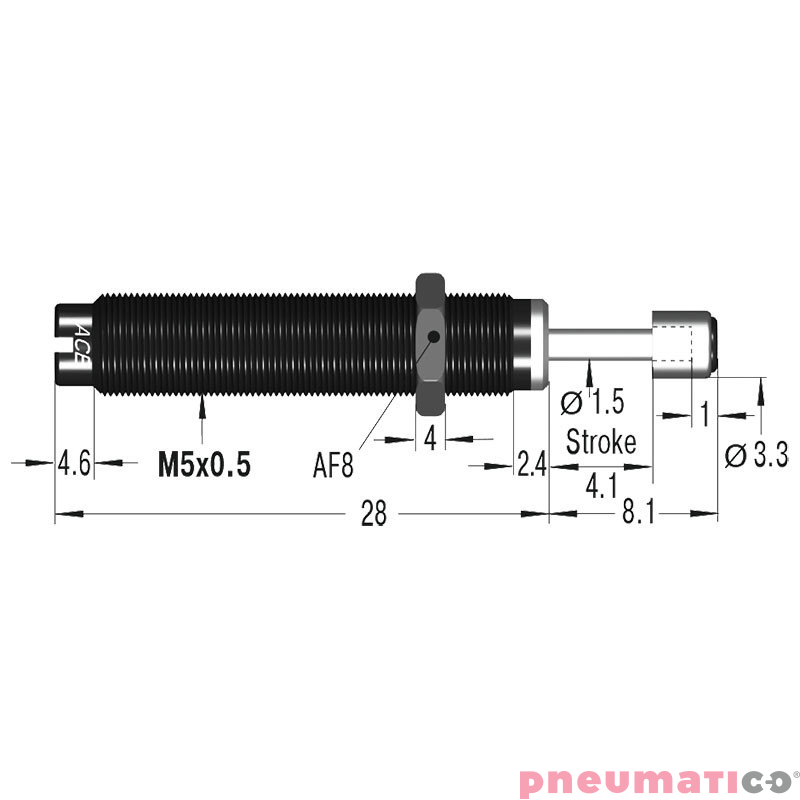 Amortyzator przemysłowy samonastawny skok 4mm MC5EUM-2-B ACE Amortyzator przemysłowy samonastawny skok 4mm MC5EUM-2-B ACE