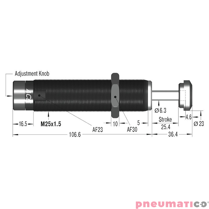 Amortyzator przemysłowy nastawny skok 25mm MA600EUM ACE Amortyzator przemysłowy nastawny skok 25mm MA600EUM ACE