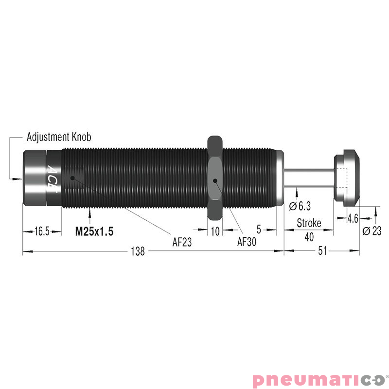 Amortyzator przemysłowy nastawny skok 40mm MA900EUM ACE Amortyzator przemysłowy nastawny skok 40mm MA900EUM ACE