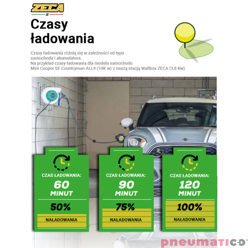 Czasy ładowania: Zwijacz wallbox do ładowania auta elektrycznego 5m Typ 1 Zeca EV3161WB Czasy ładowania: Zwijacz wallbox do ładowania auta elektrycznego 5m Typ 1 Zeca EV3161WB