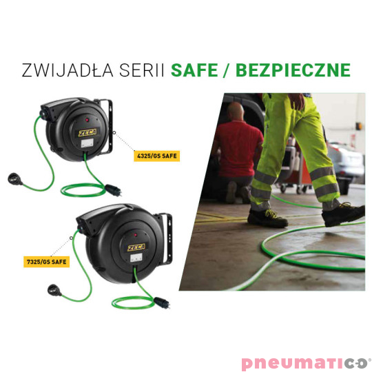 Automatyczny zwijacz kablowy "bezpieczny" z gniazdem Schuko Zeca 4325/GSSAFE 14m Automatyczny zwijacz kablowy "bezpieczny" z gniazdem Schuko Zeca 4325/GSSAFE 14m