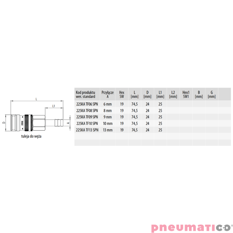 Szybkozłącze żeńskie na wąż typ 225 KATF 8 mm RQS 225KATF08SPN