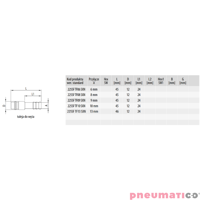 Złącze męskie na wąż typ 225KA DN7.8 13 mm RQS 225SFTF13SXN