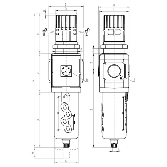 Filtro-reduktor serii MX G1/2" 0,5-4 bar z półautomatycznym spustem kondensatu i manometrem 5mm CAMOZZI MX2-12-FR1042