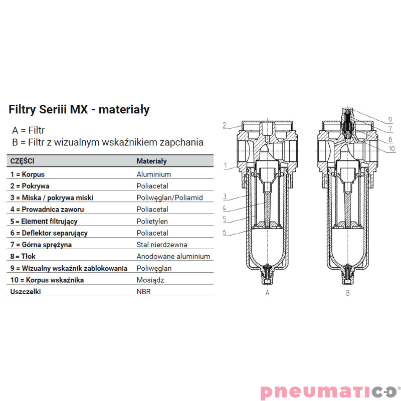 Filtr powietrza serii MX G1" z półautomatycznym spustem kondensatu 25 μm Camozzi MX3-1-F00