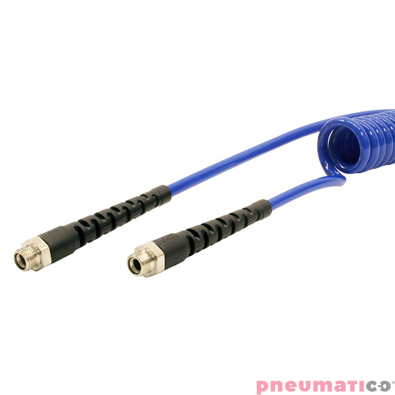 Wąż spiralny PU 5x8mm 6m z obrotową końcówką gw.zew. 1/4" PU08/060/DV Wąż spiralny PU 5x8mm 6m z obrotową końcówką gw.zew. 1/4" PU08/060/DV