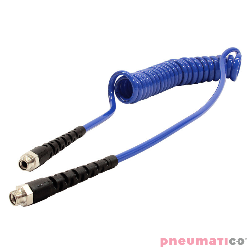 Wąż spiralny PU 5x8mm 7,5m z obrotową końcówką gw.zew. 1/4" PU08/075/DV Wąż spiralny PU 5x8mm 7,5m z obrotową końcówką gw.zew. 1/4" PU08/075/DV