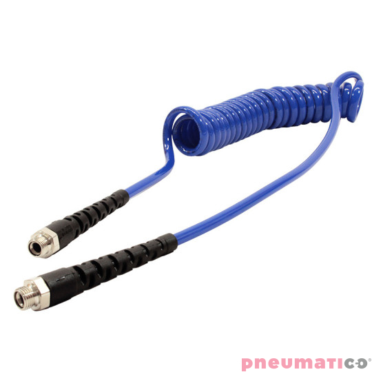 Wąż spiralny PU 6.3x9.5mm 7.5m z obrotową końcówką gw.zew. 1/4" PU10/075/DV Wąż spiralny PU 6.3x9.5mm 7.5m z obrotową końcówką gw.zew. 1/4" PU10/075/DV