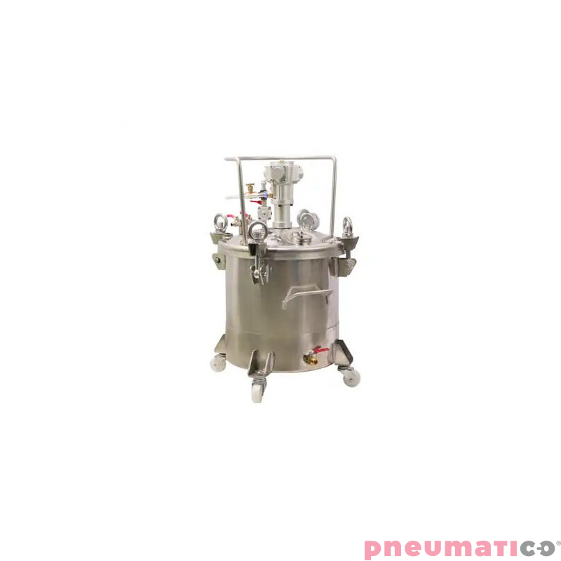 Zbiornik ciśnieniowy do natrysku nierdzewny 20L z mieszadłem Agregat malarski MP20SS-W5 Pneumatico Tank / Węże / Pistolet EXPERT HP dysza 1,1 mm