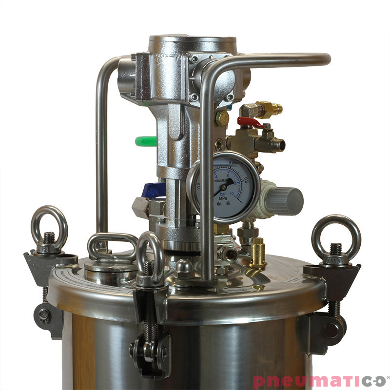Zbiornik ciśnieniowy do natrysku nierdzewny 20L z mieszadłem Agregat malarski MP20SS-W5 Pneumatico Tank / Węże / Pistolet EXPERT HP dysza 1,8 mm